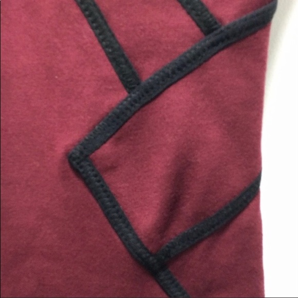 Bebe Burgundy Dress with Black Corset Design Piping  Body-con. Size Medium - Picture 7 of 9